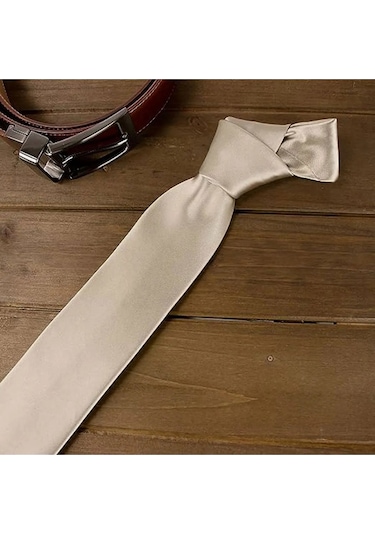 Tezzgelsin Erkek Saten Kravat ve Mendil Set Şampanya