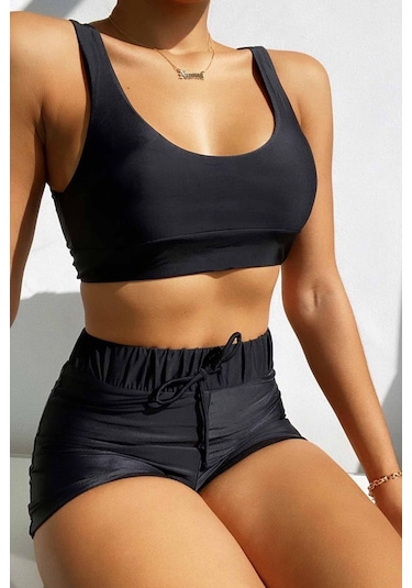 Angelsin Şortlu Tankini Bikini Takım Siyah