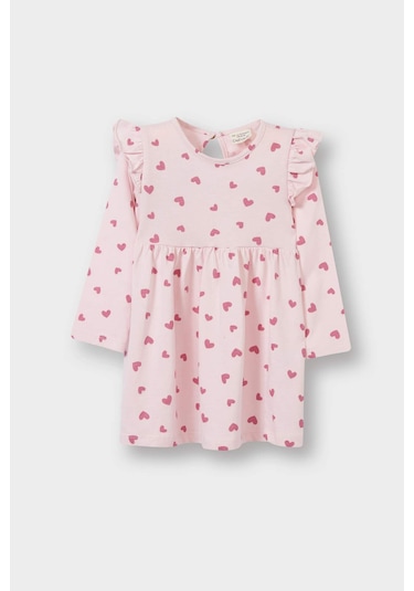 Defacto Kız Bebek Kalp Baskılı Uzun Kollu Elbise F4548a525aupn688 Pembe