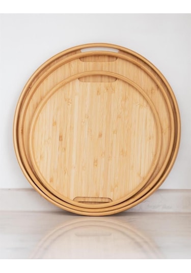 Kapris 3 Lü Yuvarlak Bambu Tepsi Seti Kap-1429