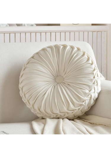 Ximistore9 Bej Kadife Kürbis Desenli Yuvarlak Yastık - Ev Dekorasyonu Kırık Desenli Yastık, Koltuk Sandalye Yatak Araba Kullanıma Uygun Beyaz