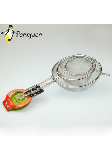 Penguen 1730 Tel Süzgeç Paslanmaz Çelik 3 Adet Mutfak Gereçleri