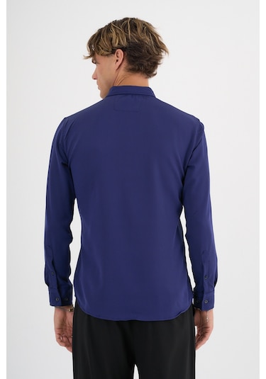 Redline Flex Slim Fit Yumuşak Kolay Ütü Nefes Alan Erkek Gömlek Mavi