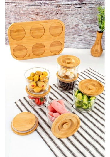 Bambum Lincoln - 13 Parça Cam Kahvaltılık Takımı Ahşap