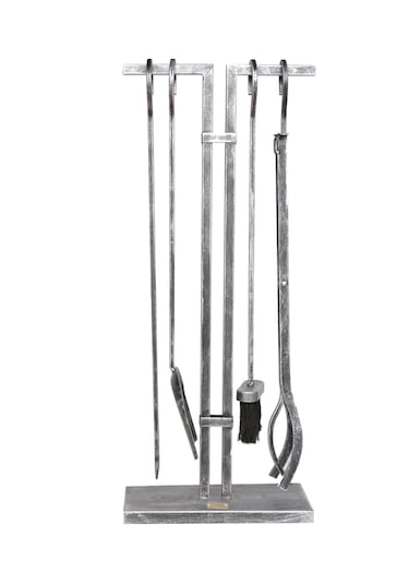 5 Li Lüx Ithal Antik Gümüş Patinalı Şömine - Soba Maşa Takımı Aksesuar Seti