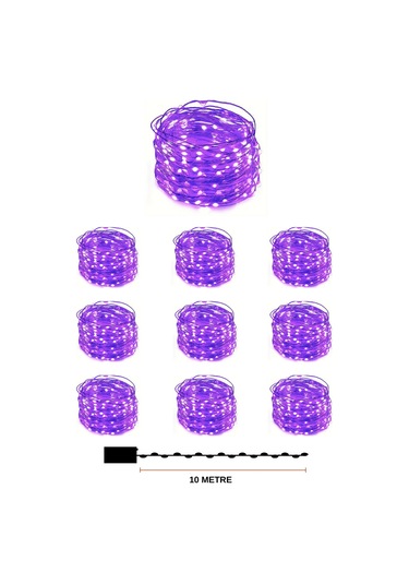 10 Adet 10 Metre Mor Renk Pil İle Çalışan Peri Led Dekoratif Ve Şık Aydınlatma Mor