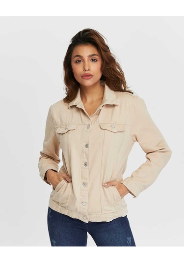 Shevega Kadın Bej Boyfriend Uzun Keten Ceket Bej