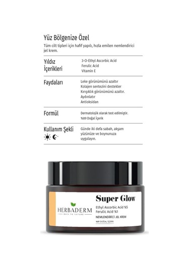 Herbaderm Super Glow Leke Oluşumuna Karşı Cilt Tonu Eşitleyici Nemlendirici Jel Krem 50 ML