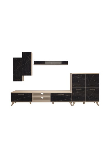 Decoraktiv Eko 6 Mdf Dvd Retro Tv Ünitesi Tv Sehpası Beyaz - Siyah Mermer