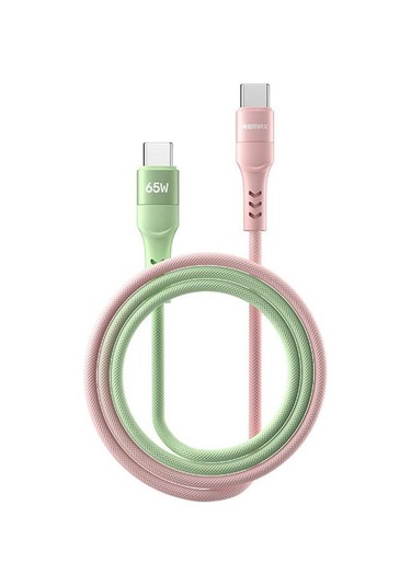 Remax Cb16 Pd65w Tip-c Tip-c Makaron Örgülü Hızlı Şarj Veri Kablosu, Uzunluğu: 1.2m Pembe Yeşil