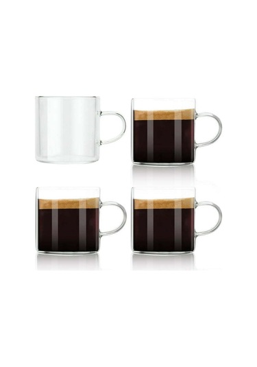 Yaozixa 4'lü 118 Ml Borosilikat Cam Espresso Bardak Seti, Kollü, Mikrodalga Ve Lavaboda Güvenli, Sıcak/soğuk İçecekler İçin Şeffaf