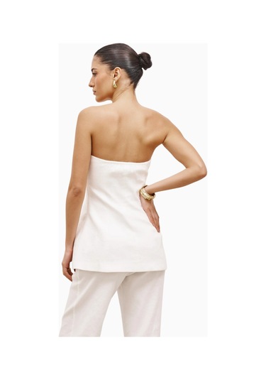 Because Of Alice Strapless Linen A - Line Bodice Kadın Üst Beyaz