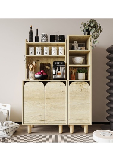 Parma 3 Kapaklı Mutfak Dolap, Kahve Köşesi, Çok Amaçlı Dolap Safir Meşe