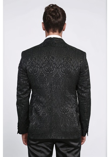 Damask Desenli S Al Yaka Siyah Smokin - Wessi Siyah