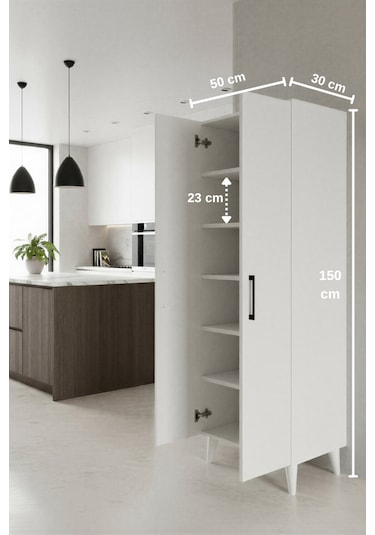 Aruat 6 Raf'lı Mutfak & Banyo Çok Amaçlı Kulanılabilen Kapaklı Dolap Beyaz