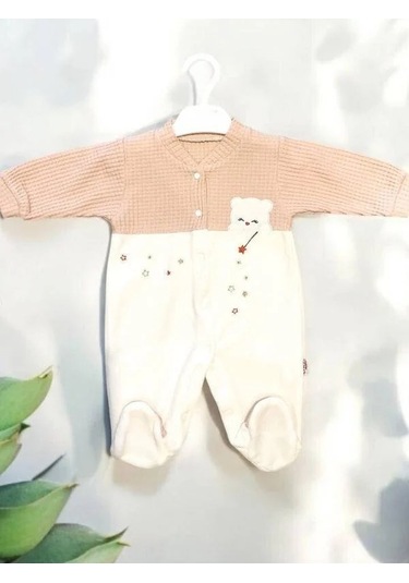 Kız Bebek Kışlık Ayıcık Desenli Tulum-15070 Ekru