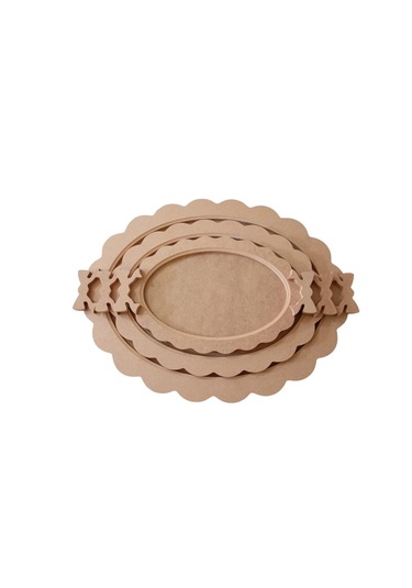 Mdf 3'lü Fiyonklu Oval Tepsi Takımı