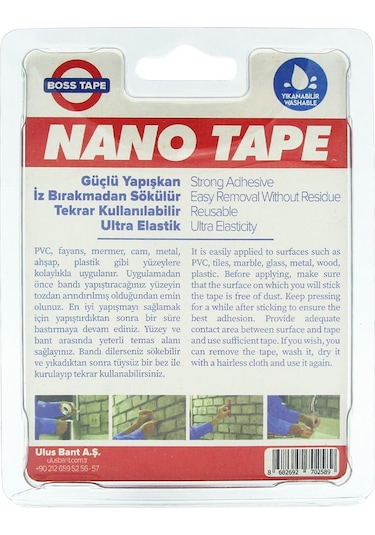 Boss Tape Nano Bant Şeffaf 1 M Yıkanabilir Yeniden Kullanılabilir