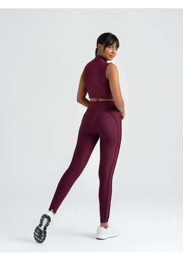 Dikişle Modellenmiş Spor Tayt Mürdüm