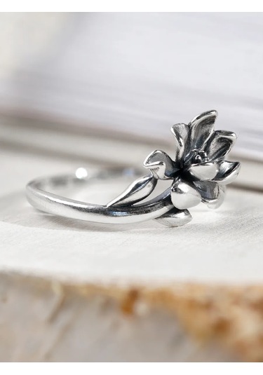 Lucente İnce Çiçek Yüzük Gümüş 925 226326432 Gri