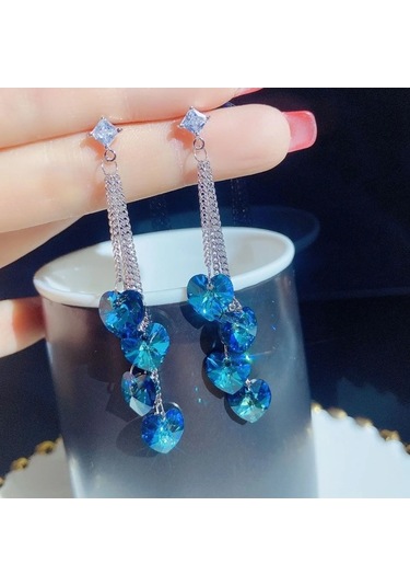 Ganzhoushop Yeşil Yeşil Yapay Uzun Uygun Püskül Mücevherleri Modaya Uygun Küpeleri Kristal Kore Kızlar Kadın Rm Yeşil