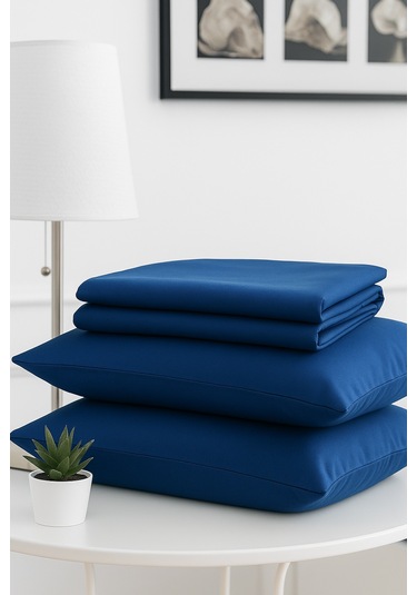 Mirava Premium %100 Pamuk Penye Lastikli Tek Kişilik Çarşaf Takımı 1 Yastık Kılıfı Dahil Lacivert 100x200cm Lacivert