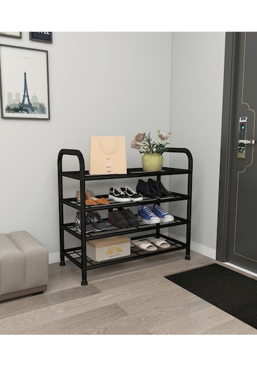 Metallica Concept Çağla 4 Katlı Metal Düzenleyici Çok Amaçli Raf Ayakkabılık Siyah