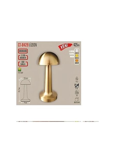 Cata Ct-8429 Lizbon 3 Renkli Dokunmatik Şarjlı Masa Lambası
