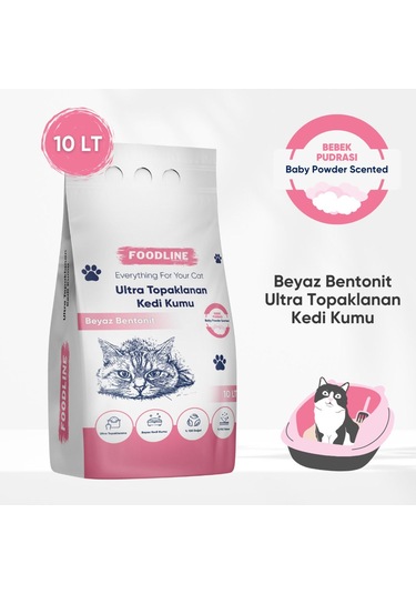 Foodline Bebek Pudrası Kokulu İnce Taneli Bentonit Topaklaşan Kedi Kumu 2 x10 L