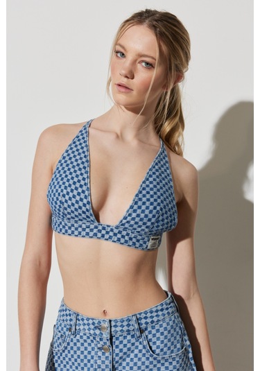 Regular Fit Normal Kesim %100 Pamuk Askılı Açık Mavi Jean Bralet Mavi