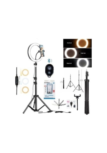 Adaptörlü Bluetooth Kumandalı Ring Light Youtuber Tiktok Çekim Makyaj Işığı 10 Inç 2.1 Mt Tripod