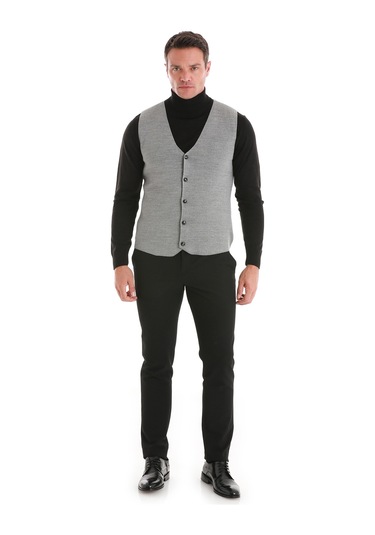 Gri Regular Fit Düz V Yaka Triko Yelek 34171023a002 007