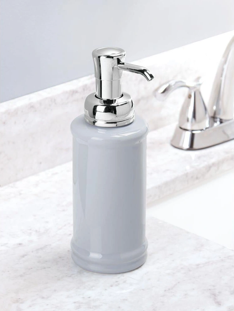 2 Adet Porselen Sıvı Sabunluk Gri 7x7x20cm 355ml Çok Renkli