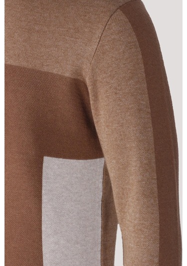 Erkek Triko Camel Bisiklet Yaka Desenli Slim Fit Pamuklu Kazak Ncs Jeans 3740-camel Camel