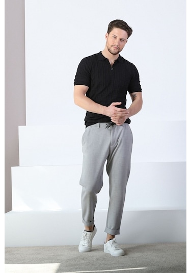 Ferraro Siyah Polo Yaka Fermuarlı Erkek Pamuk Triko T-Shirt-Siyah (417942274) Siyah