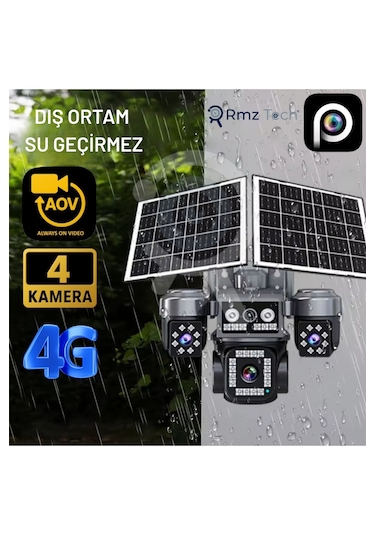 Rmztech Ztech Z7 Plus 4 Kameralı 8mp E-sim Çift Solar Panel 4g Aov Ptz Kamera Gece Renkli Görüş Hieasy