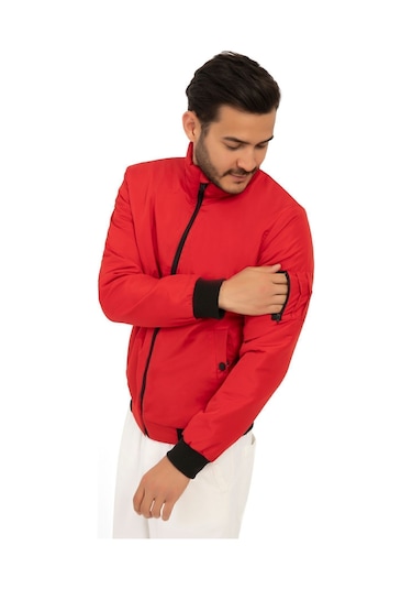 Riverstorm Erkek Kırmızı İçi Astarlı Dik Yaka Mevsimlik Cepli Su Ve Rüzgar Geçirmez Yağmurluk Kırmızı