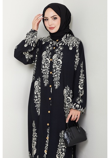 Pela Dokuma Viskon Elbise 1548 - Siyah Siyah