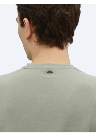 Kip Haki Düz Bisiklet Yaka T-shirt Haki