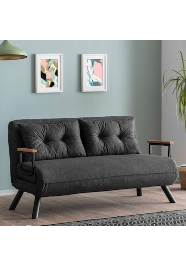 Pafu Sando İkili Keten Katlanır Yataklı Koltuk Koyu Gri Koyu Gri