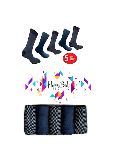 Happy Body (Art...: 13371-2L) Erkek Penye Pamuklu 5 Çift  Kutu... Lacivert - Siyah