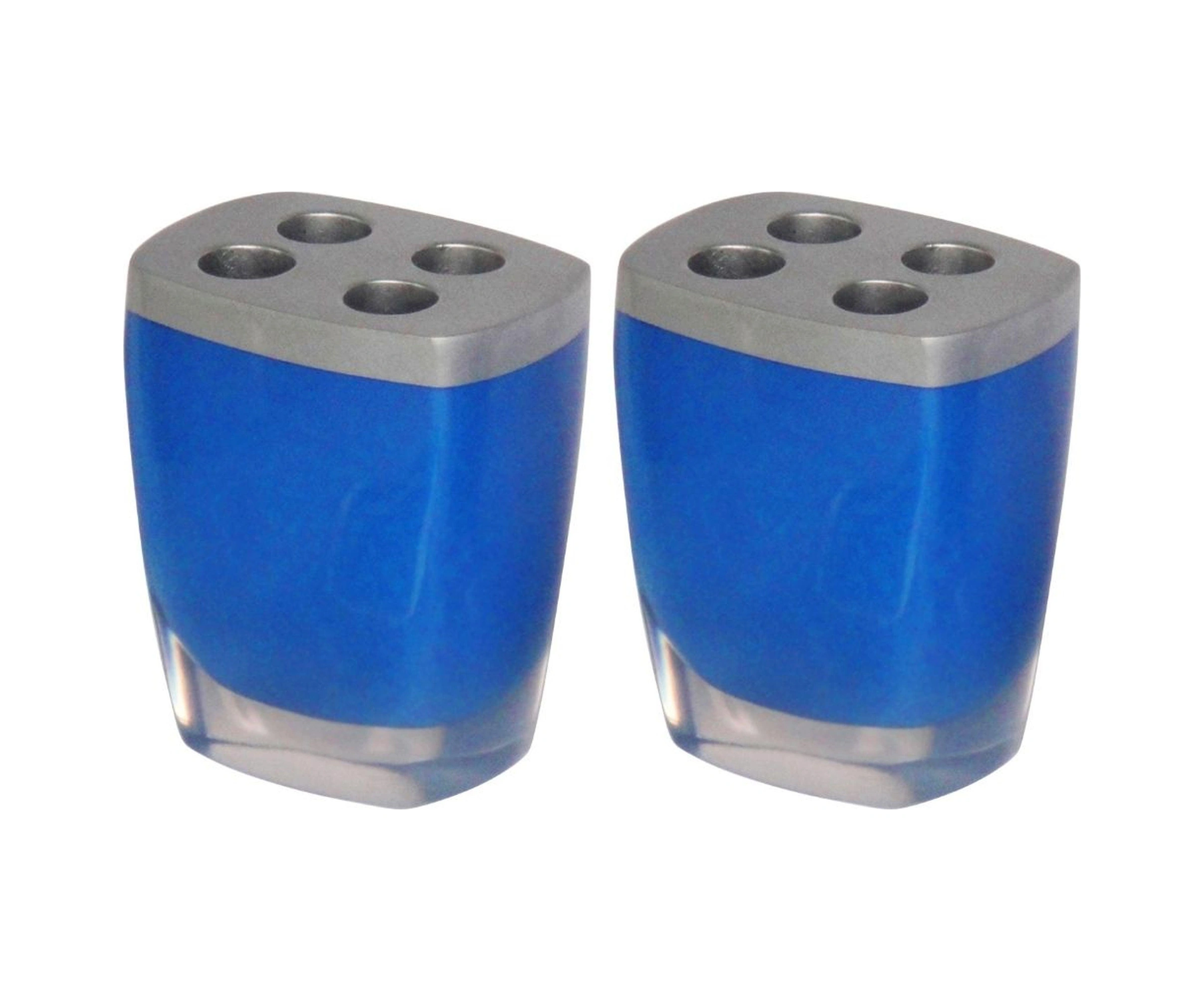 2 Adet Diş Fırçalık Gri Mavi Poliresin 8x4x11cm Banyo Seti Çok Renkli