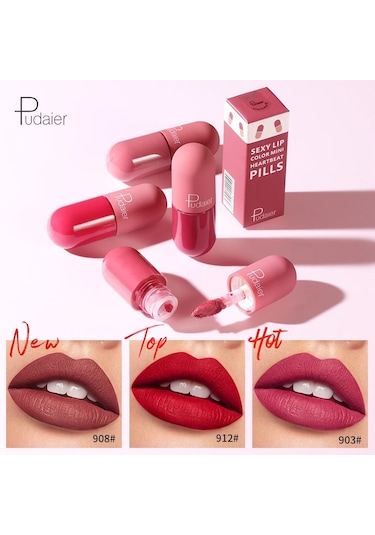 Mini Kapsül Mat Sıvı Ruj Su Geçirmez Kırmızı Kadife Dudak Makyaj Dövme Uzun 908 Pembe