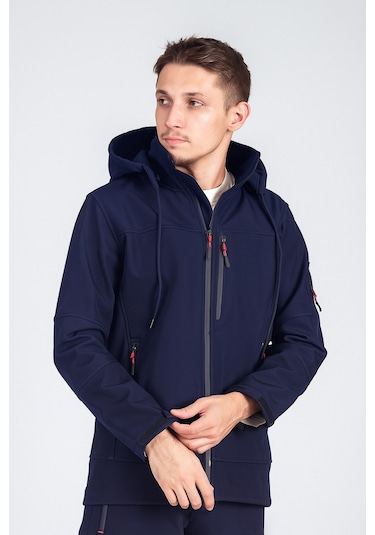 Suya Dayanıklı Slim Fit Softshell Kapüşonlu Erkek Mont Lacivert