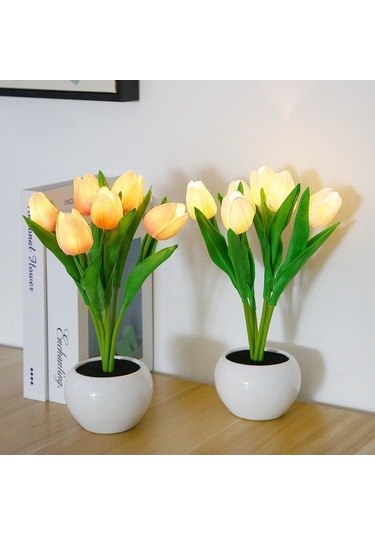 Şık Pembe Masa Lambası - Dekoratif Çiçek Beyazı Led Yatak Odası Aydınlatma Beyaz