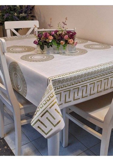 Elyaflı Pvc Muşamba - Desenli Silinebilir Masa Örtüsü Mrl2003a Gold