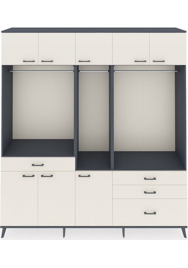 Hyperion Dolap 8 Raflı 4 Çekmeceli 3 Askılı 220x44x243 Antrasit-aytaşı/aytaşı Aytası/aytası