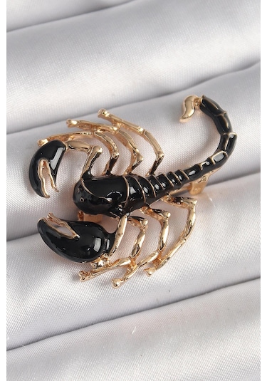 Pirinç Gold Renk Siyah Akrep Model Kadın Broş Çok Renkli