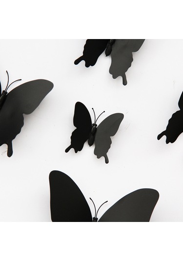 Wezone Manyetik Yapışkanlı 12 Adet Siyah Kelebek Duvar Dekoru - Pvc Malzeme, Ev Ve Bahçe İçin Şık Dekorasyon