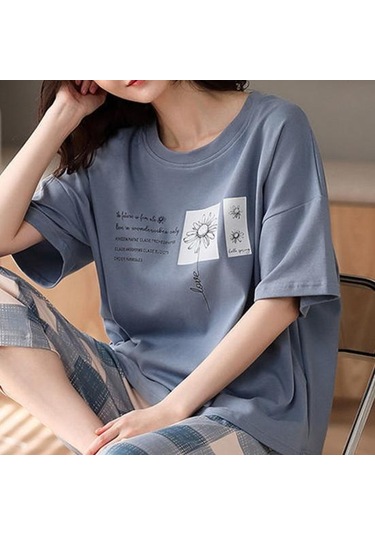 Pembe Salon Pijama O-boyun Uyku Nefes Kızlar Yaz Karikatür Baskı T-shirt Mahsul Pantolon Seti Günlük Giyim Pembe